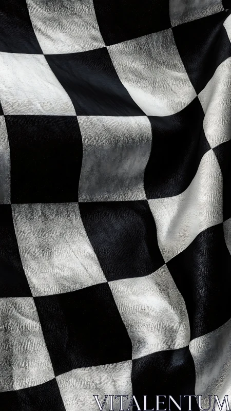 Racing checkered textile with dramatic folds and sheen.