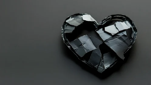 Broken Heart Form with Fractured Glass Surface.