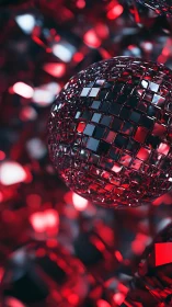Scarlet mirror sphere pirouettes through pixel-bright bokeh