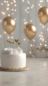 Celebration's Golden Geometry: Luminous Cake with Floating Elegance.