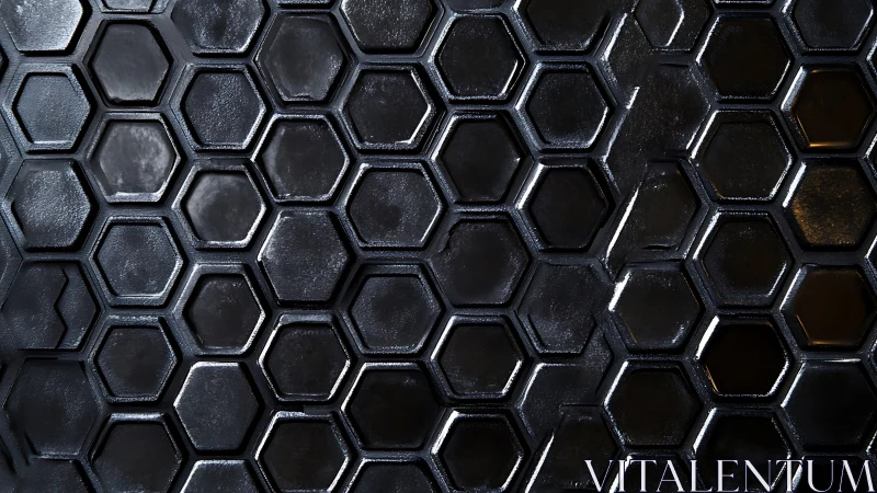 Dark metallic hexagon grid forms sleek industrial surface.