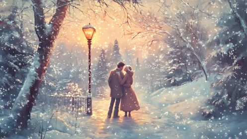 Snowlit Embrace Under Winter's Glow.