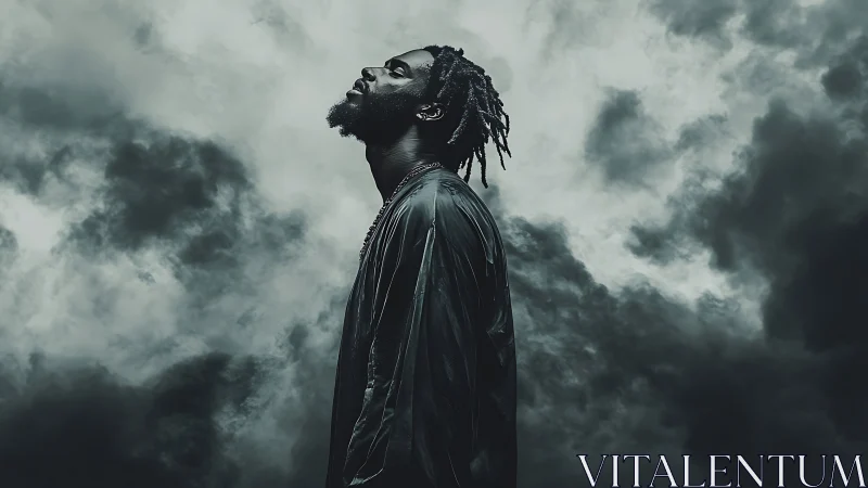 Storm-lit silhouette of a lone dreamer beneath churning skies.