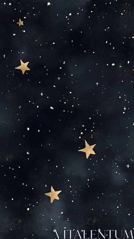 Gold star shapes scattered across dark night background.