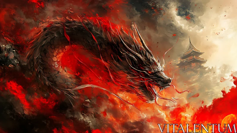 Ember Serpent Crowns the Sky above a Burning Pagoda.