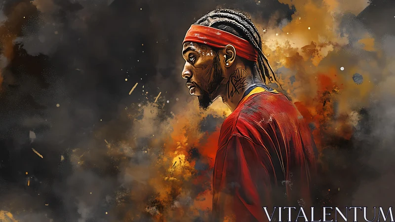 Side-profile digital portrait of braided athlete in smoky bokeh