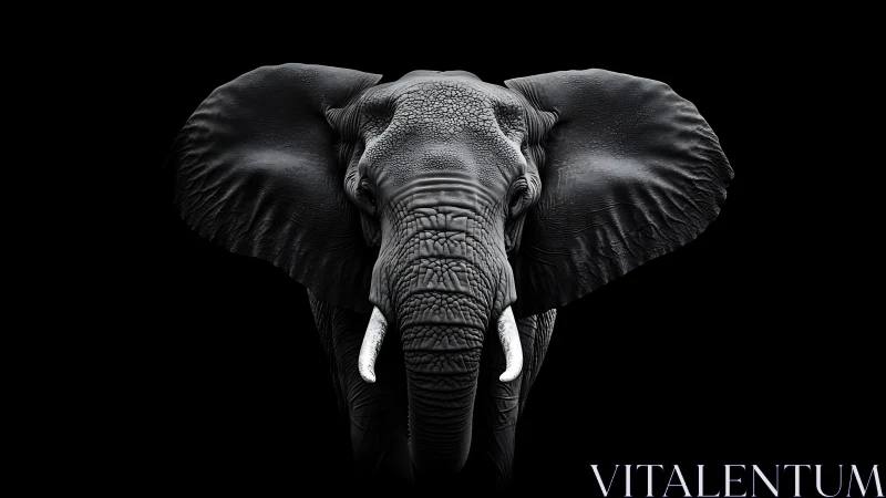 Quiet strength in monochrome elephant portrait on black.
