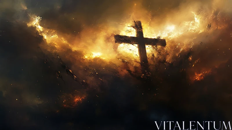 Cross of embered dawn carved through storming heavens.