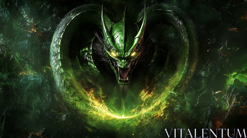 Emerald demon serpent coils around volatile arcane energy ring