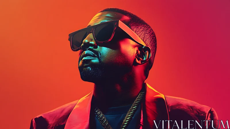 Man in sunglasses under vivid red and orange lighting