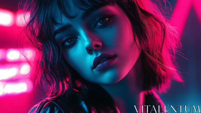 Neon-lit cyberpunk portrait with teal-magenta rim lighting profile