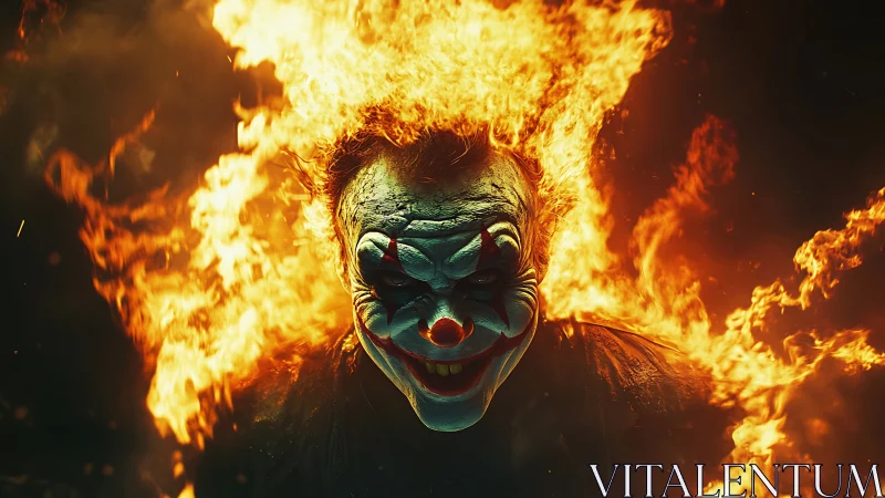 Infernal jester grins while wildfire hair devours the dark