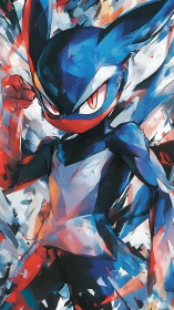 Energetic blue creature in bold abstract brushwork.