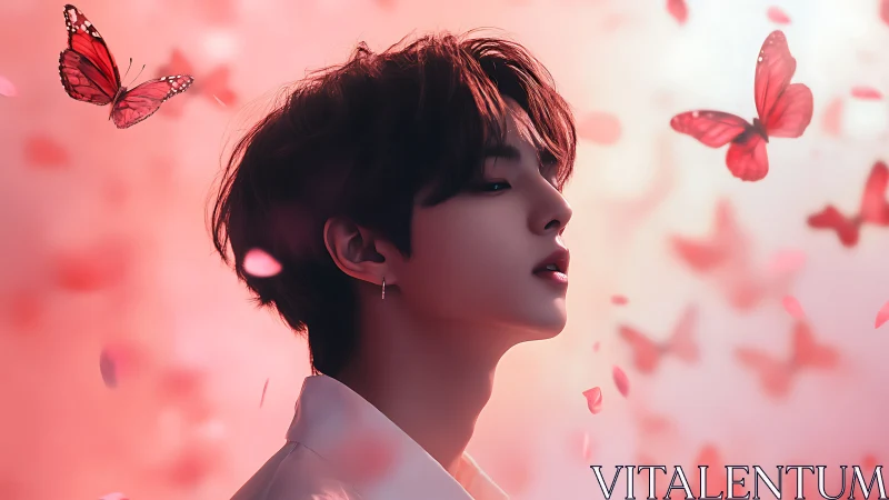 Gentle daydream with butterflies in rose colored light.