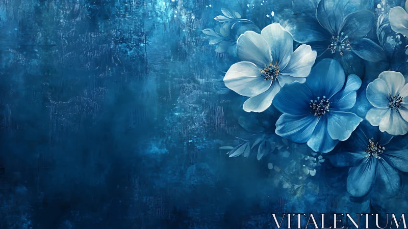 Blue Cosmos Floral Composition with White Petals Against Grunge Texture