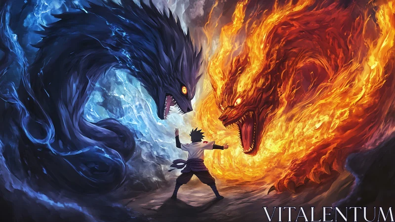 Warrior commands elemental fire and ice beasts in clash