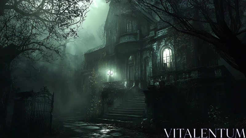 Moonlit decay wraps the haunted manor in watchful silence