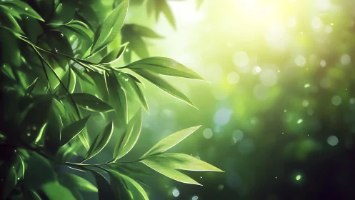 Sunlit foliage close-up with soft bokeh and diffused backlighting