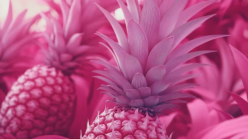 Monochrome pink pineapples glow in surreal close-up focus.