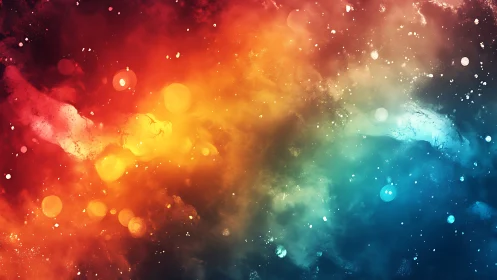 Nebula cloud explodes in radiant red to blue spectrum.