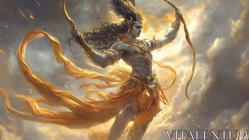 Radiant sky archer commands the clouds with golden grace