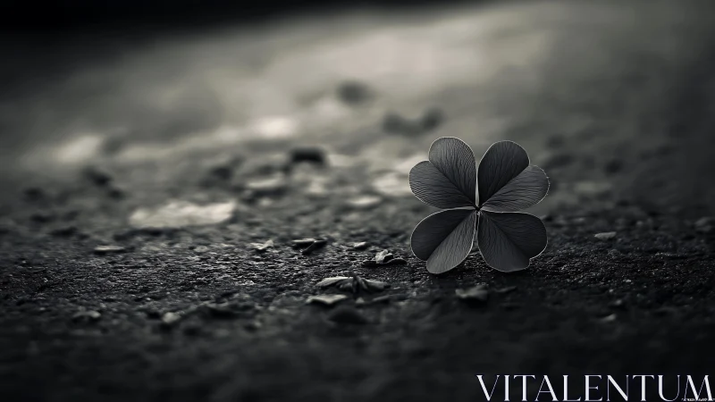 Solitary clover quietly rewrites luck on a grayscale road