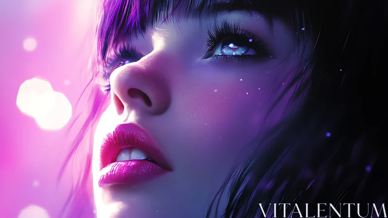 Neon-lit gaze captures a dreamy cosmic reflection at night.