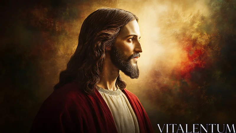 Digital side-profile portrait of robed bearded man in glow