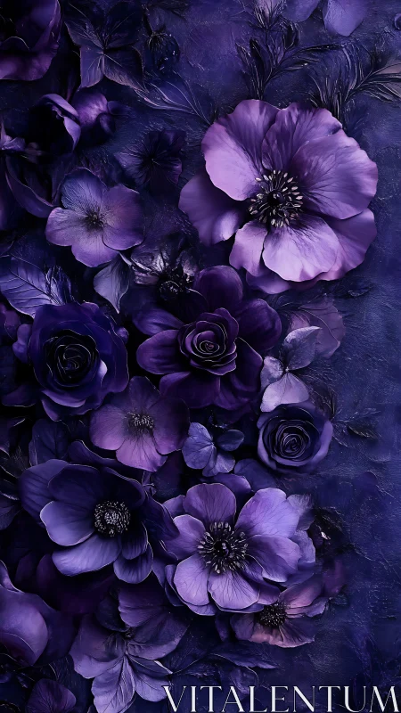 Purple Floral Composition with Dark Roses and Anemones