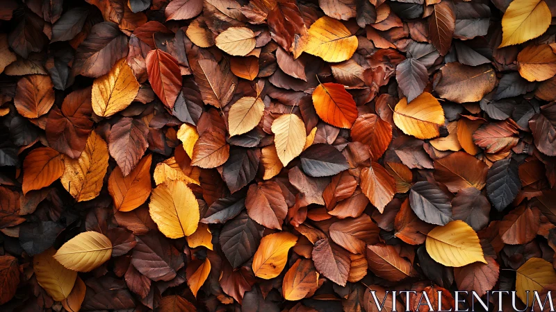 Fallen autumn leaves create a warm, textured forest tapestry