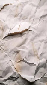 Crumpled, torn sheet of stained white paper background.
