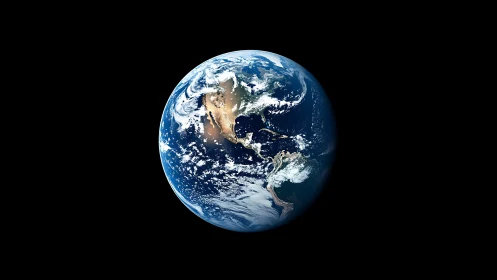 Earth viewed from space with visible Americas region.