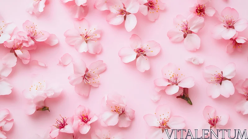 Pink Blossoms Floating Against Soft Gradient Background.