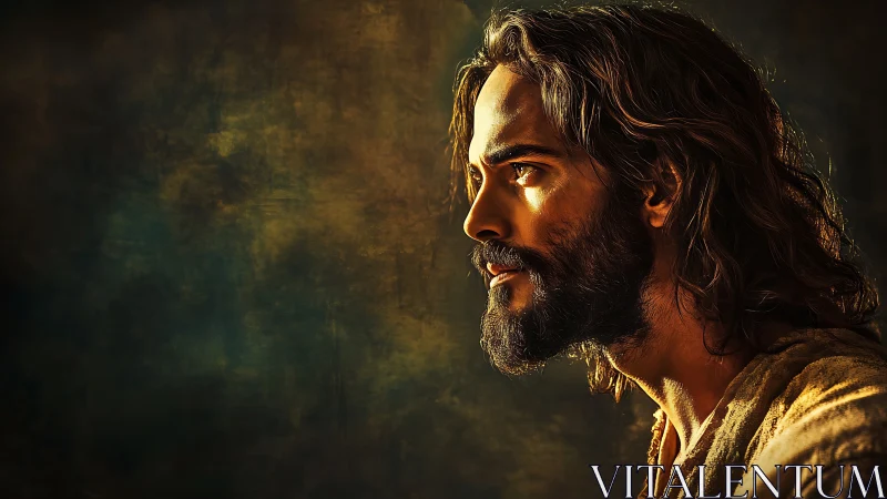 Digital painting portrait in dramatic sidelight profile study.