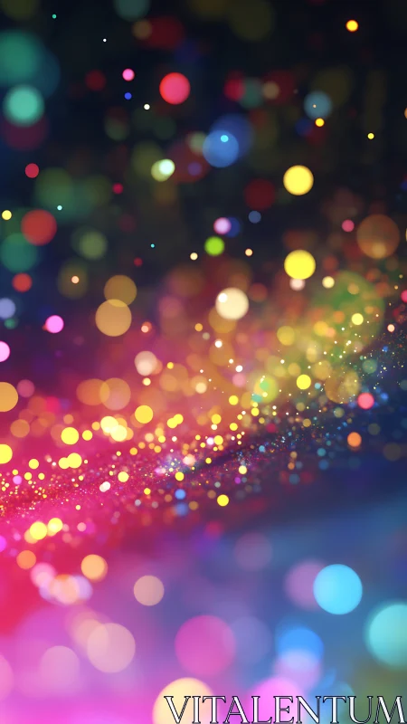 Multicolored bokeh particles on dark abstract background.