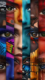 Vibrant painted faces form a powerful mosaic of human diversity