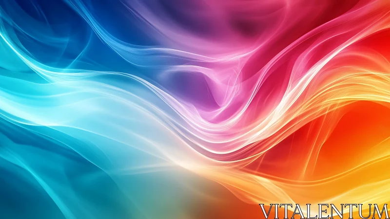 Colorful flowing light waves in abstract digital background.