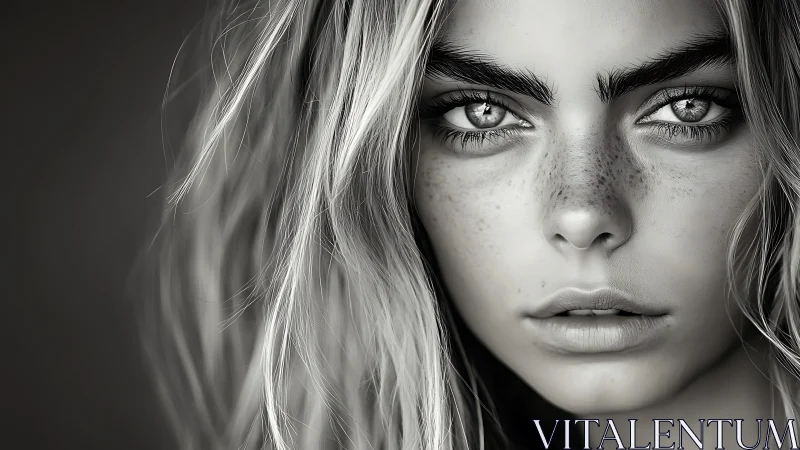 Monochrome hyperreal portrait with high-contrast iris microdetail.