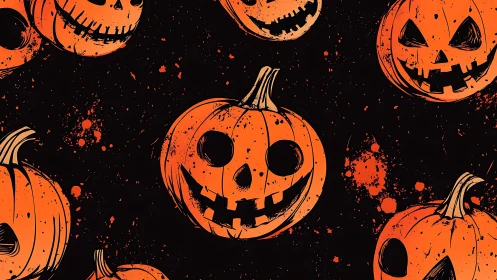 Playful jack-o&rsquo;-lantern faces glow against inky night