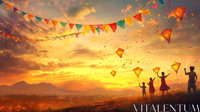 Sunset kites trade whispers with glowing festival skies