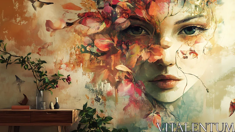 Autumn muse unfurls in petals across a living room wall.