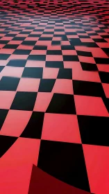 Curved red and black checkerboard grid recedes into depth