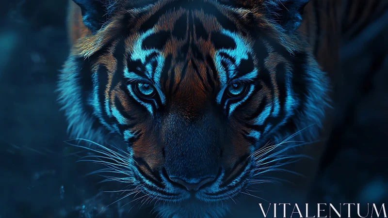 Neon-Lit Tiger Portrait in High-Contrast Digital Painting.