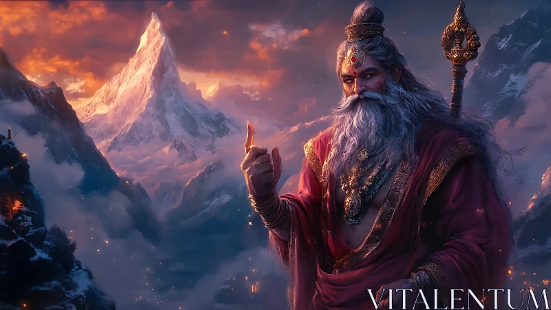 Mountain sage commands twilight over glowing snow peaks