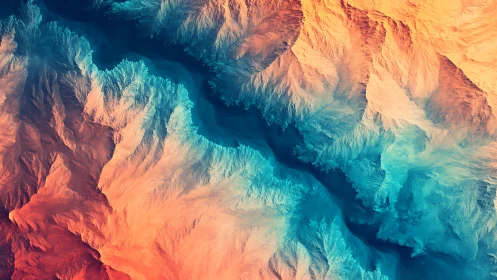 Topographic canyon abstraction in dual warm cool spectrum.