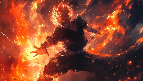 Flame warrior unleashes explosive inferno energy surge