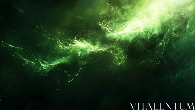 Ethereal Green Light Swirl in Abstract Cosmic Digital Art.