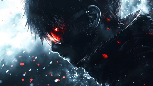 Cybernetic profile portrait with red optical augmentations