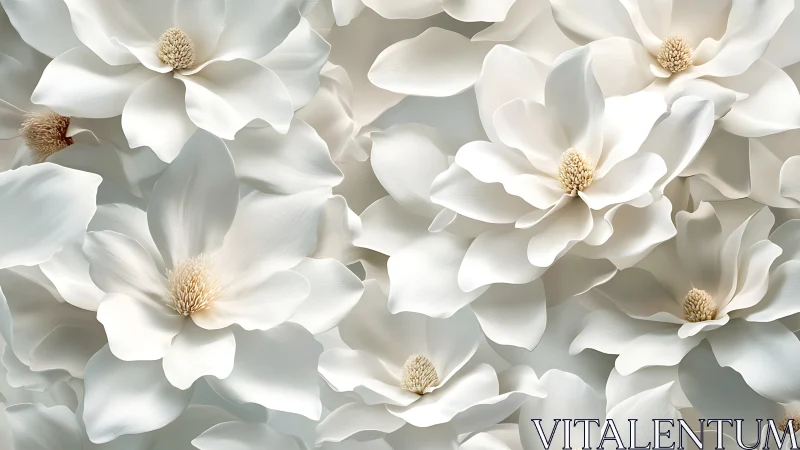 Magnolia Blooms Display Dense Clustering With Geometric Petal Formations and Warm Golden Stamen Cent
