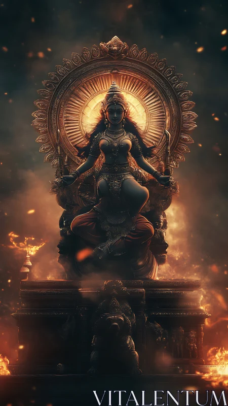 Radiant goddess of fire seated on a celestial throne.